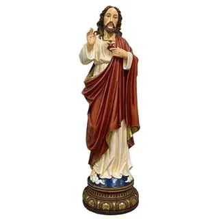DRW Heilige Figur Jesus Herz Holz Stil Handbemalt Harz 100 cm