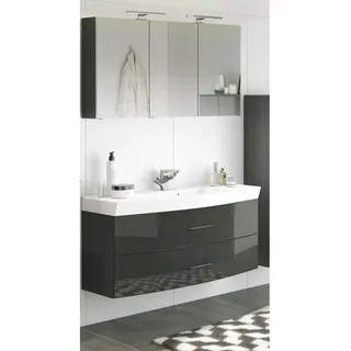 Lomadox Waschplatz Set mit Waschtisch & LED-Spiegelschrank FLORIDO-03 in Hochglanz grau B x H x T: ca. 120 x 200 x 47 cm - Grau