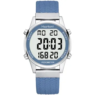 Hearkent Schrittzähler Schrittzähler für Damen, genießen Sie Schritte, Kilometerstand, Kalorien, Countdown, Wecker und andere Funktionen. Keine App, Aufladen erforderlich oder Bluetooth, 2401, blau,