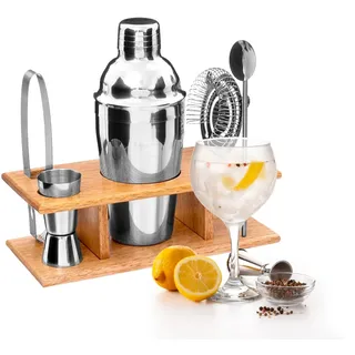 Avilia Cocktail-Set 6-teilig – Cocktail-Set mit Shaker, Mixer und Zubehör | Edelstahl und Holz, ideal für Anfänger und Profis