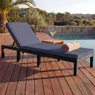 Poly-Rattan Sonnenliege HWC-A51, Relaxliege Gartenliege Liege - Basic anthrazit, Kissen grau - Schwarz