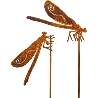 Blümelhuber 2 Deko Libellen Metall - Metallfiguren Garten - Garten Deko Vintage - Gartendeko Figuren in Rostoptik