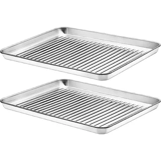 2 Stück Antihaft Backblech, Edelstahl Auflaufform Ofenblech Backform Set, 40,6 x 30,5 x 2,5 cm, Groß Rechteckige Kuchenform für Backen, Gesund & Schwerlast, Spülmaschinenfe