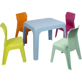 resol grupo Jan Kinderset 1 Innen-und Außenbereich, Garten, Kunststoff, Blauer Tisch + 4 Stühle, Set 4 sillas + Mesa