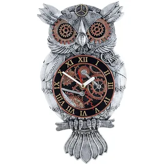 WRJAHCG Eule Steampunk Wanduhr,Handbemalte Kunstharz Wandschnitzerei Eule Punk Wanduhr Zahnräder Metallimitat Batteriebetrieben Importiertes Uhrwerk aus Japan