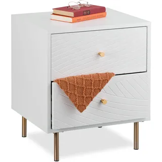 Relaxdays Nachttisch mit 2 Schubladen, Nachtschrank Schlafzimmer, Beistelltisch, Nachtkasten, HBT 52x45x40 cm,
