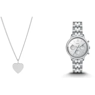 Fossil Damen Halskette aus Silber mit Anhänger & Damenuhr Neutra-Chronograph im Set
