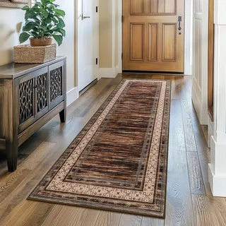 IMIYOKU Modern Braun Läufer Teppich für Flur Waschbarer Läufer Teppich Flur 65x240cm Bettvorleger Küchen Wohnzimmer Schlafzimmer Teppiche rutschfest Kurzflor Weich Flurläufer Teppichläufer