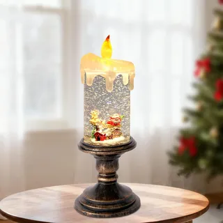 iLitLuk Kerzenförmige Schneekugel Wasserspinner-LED-Laterne mit Timer, batteriebetrieben (Batterien Nicht im Lieferumfang enthalten) Weihnachtsdekoration für zu Hause 26 cm hoch