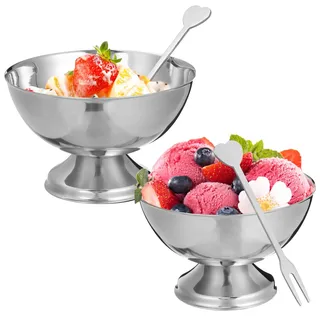 DOITOOL Eisschalen 2-Teiliges Pudding Eisbecher-Set Edelstahl Dessertbecher Mit Fuß Für Dessert Dessertschalen Salat Snack Gewürz (10 X 10 Cm) KüChe Servierschüssel