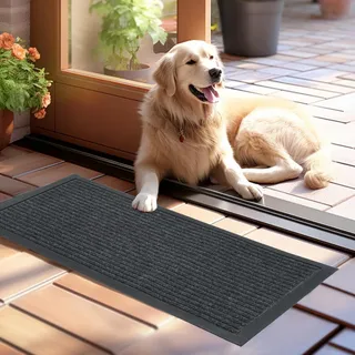 OTraki Fusmattenteppich Innen 43.5 * 75cm, Rutschfeste Maschinenwaschbare Fußmatte Türvorleger Gestreift Outdoor, Schmutzfänger Teppich Ussmatte Für Hund, Eingang, Haustür, Flur (Grau)