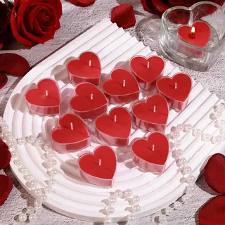 Rote Herzförmige Teelichter, 12 Stücke Romantische Kleine Kerzen aus Pflanzenwachs, 4h Brenndauer – Perfekte Herz Deko für Valentinstag, Heiratsantrag, Hochzeit & Party