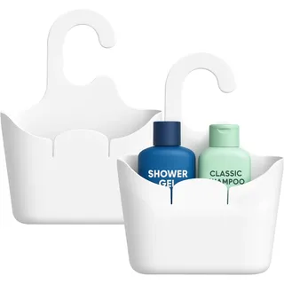 com-four® 2x Duschkorb in weiß mit Haken - Duschgelhalter zum Aufhängen - Hängekorb für die Dusche - Duschregal - Duschablage zum Hängen (02 Stück - 25x20cm weiß)