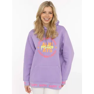 Hoodie ZWILLINGSHERZ "Always Positive", Damen, Gr. L/XL (L/XL), lila, Sweatware, Obermaterial: 50% Baumwolle, 50% Polyester, unifarben, normal normal, ohne Ausschnitt, angesetztes Bündchen, Sweatshirts Hoodie, Kapuze, Stickerei, Fronttasche, Bündchen-Schriftzug, Langarm