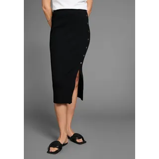 Strickrock HECHTER PARIS, Damen, Gr. 40, schwarz, Rippstrick, Obermaterial: 70% Viskose, 30% Polyamid, unifarben, figurbetont ca. Mitte Wade, Röcke Strickrock, mit modischer Knopfleiste