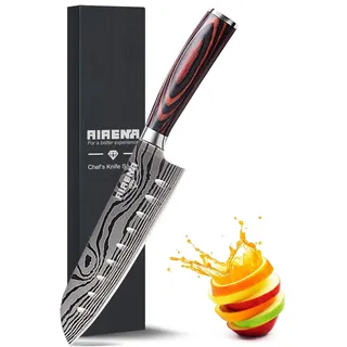 AIRENA Japanisches Santoku Messer, 7 inch Kochmesser Profi Messer Deutsche Karbon-Edelstahlmesser Extra Scharfe Messerklinge mit Ergonomischer Griff, Beste für Home Kitchen