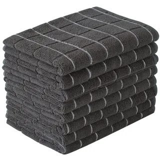 HYER KITCHEN Mikrofaser-Geschirrtücher – weiche, super saugfähige und fusselfreie Küchentücher – 8 Stück (Gitter-Design, Schwarze Farben) – 66 x 45,7 cm