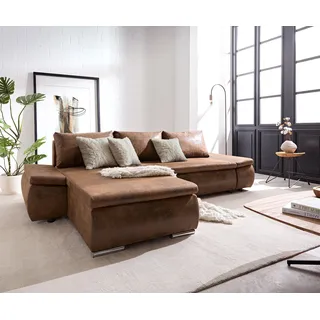 Ecksofa Abilene 260x175 cm Braun Ottomane variabel mit Schlaffunktion