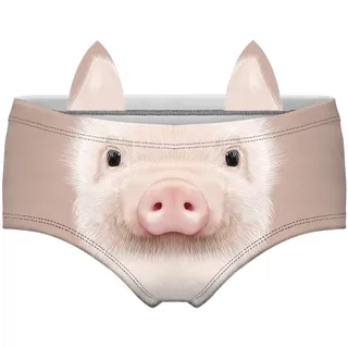 JINKAIJIA Damen Flirty Sexy Funny Naughty Animal 3D Printed Low Rise Unterhose Geschenk Höschen mit niedlichen Ohren, Baby Schwein, M