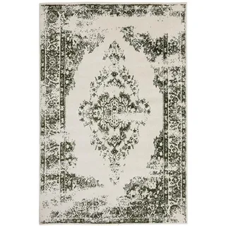 benuta Vintage-Teppich, Creme, Grün, Kunststoff, Vintage, Rechteckig 200x300 cm - Kunstfaser - , im Style: Boho-Style, Retro - pflegeleicht, Teppiche - Creme/Grün