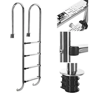 Edelstahl Poolleiter Schwimmbad Leiter Einbauleiter Hochbeckenleiter 4-stufig