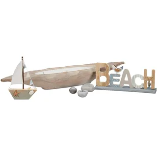 Relaxdays Kerzenschale Holz, Mehrdochtkerze, Dekoschale, Kerzenschiffchen, rustikal, Teak, Tischdeko, 69 cm breit, beige