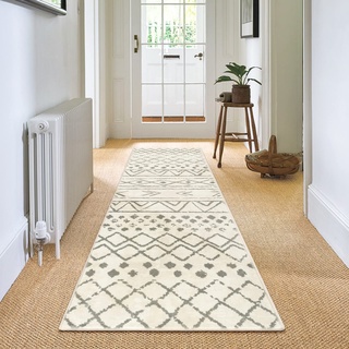 Carvapet Läufer Teppich 60x240cm rutschfest Lang Küchenteppich Waschbar Teppichläufer Weiche Mikrofaser Geometrisch Tribal Flächenteppich Laufteppich(Beige)