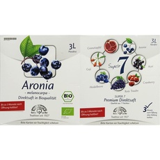 Walthers Bio Aronia Muttersaft (Direktsaft), 1er Pack (1 x 3 l Saftbox) & Walthers Super 7 Premium-Direktsaft aus Aronia, Goji, Acai, Cranberry, Granatapfel, Heidelbeersaft (1 x 3 l Getränkekarton)