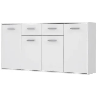 Forte ANTUZA Kommode 160 170, Moderne Kommode mit 4 Türen und 2 Schubladen, weißes Sideboard, Holzwerkstoff, Weiß, 162,3 x 88,1 cm hoch x 34,2 cm tief
