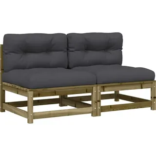vidaXL Gartensofas ohne Armlehnen mit Kissen 2 Stk. Kiefernholz - Grau