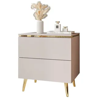 lookway Nachttisch Aurora II Kaschmir Holzwerkstoff, Uni, 2 Schubladen, Rechteckig, 50x53x37 cm Schlafzimmer, Nachttische