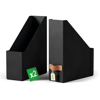 Leitz Puro Stehsammler – 2er-Set A4 Magazinhalter, kompatibel mit gängigen Regalsystemen, 900 Blatt (80 g/m2), Schreibtisch-Organizer für Büro & Zuhause, 10x25x30 cm, Schwarz, 24710095