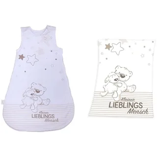 Herding Baby Best Baby-Schlafsack, Kleiner Lieblingsmensch Motiv, 90 cm, Weiß & Fynn Babydecke, Lieblingsmensch Motiv, 75 x 100 cm, Microfaserflausch, Weiß