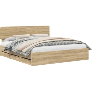 vidaXL Bettrahmen mit Kopfteil Sonoma-Eiche 200 x 200 cm Holzwerkstoff - Braun