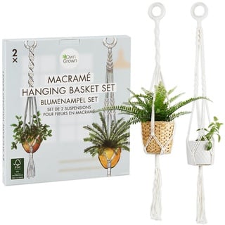 OwnGrown Makramee Blumenampel Set: 2X Blumentopf Hängeampel 95cm lang – Makramee Pflanzenhänger als Vintage Deko und Boho Deko Hängend – Makramee Deko für Blumenampel Innen – Blumentopf Hängend