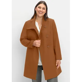 Kurzmantel SHEEGO, Damen, Gr. 44, cognac, 90% Polyester, 10% Wolle, unifarben, unifarben mit Farbeinsatz, unifarben mit Farbeinsätzen, Mäntel Kurzmantel