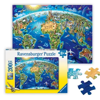 Ravensburger Kinderpuzzle - 12722 Große, weite Welt - Puzzle-Weltkarte für Kinder ab 8 Jahren, mit 200 Teilen im XXL-Format