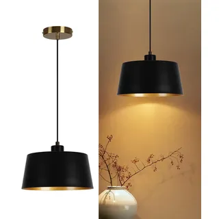 bomiel Pendelleuchte Schwarz Gold Ø25cm, Metall Hängeleuchte Esstisch, Modern Minimalistisch, Einflammig, Höhenverstellbar bis 150cm, E27, Wohnzimmer Esszimmer (ohne Leuchtmittel)