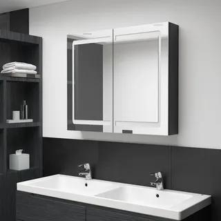 vidaXL LED-Spiegelschrank fürs Bad Glänzend Schwarz 80x12x68 cm - Schwarz