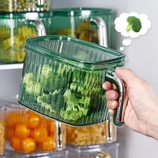 Kunststoff Küche Lebensmittel Behälter Mit Griff Gemüse Aufbewahrung Sbox Stapelbare Gewürz Dosen Kühlschrank Frisch Halten Obst Aufbewahrung Sdose, grün - Grün