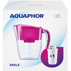AQUAPHOR Wasserfilter Smile Cyclamen inkl. 1 A5 Filter I Reduziert Kalk & Chlor I Karaffe für 2,9l I Kompakter & leichter WasserfiIter I Tischwasserfilter I Passt in die Kühlschranktür