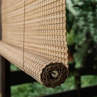 V3VOGUE Natürliche Bambus-Rollo Raffrollos Breite 50cm-150cm - Bambusrollo Aussenbereich Wetterfest, Holzrollo Jalousie, Lichtfilternde Sonnenschutz Fenster Sichtschutz Rollos