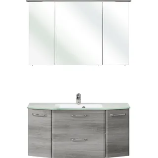 Saphir Badmöbel-Set »Quickset 2-teilig, Glaswaschtisch mit LED-Spiegelschrank, 115 cm breit« 2 Stk. tlg., grau