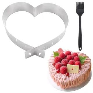 YICH Backform Herz Verstellbar Kuchenform Herz Ohne Boden Herzform Backform 14/16/19/21/24/27 cm Edelstahl herzbackform Groß Tortenring Verstellbar Backring