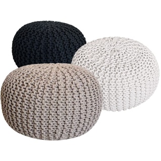 Set 3 Stück Ø 55 cm Strickhocker Sitzhocker Hocker Bodenkissen Grobstrick-Optik anthrazit & beige & weiß Pouf