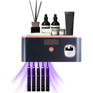 Zahnbürstenhalter, wandmontierte Zahnpastaspender, UV -Elektrohalter 5 Zahnbürsten, wiederaufladbares Badezimmer (schwarzes Gold)