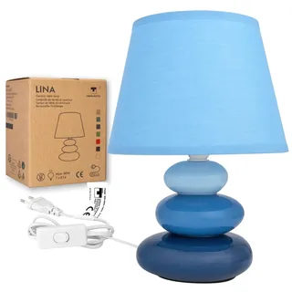 Nachttischlampe "Lina" (Blau) Tischleuchte Keramik Tischlampe mit Stoffschirm, LED geeignet, E14 230V Keramik, Tischlampe, Nachttischleuchte, Fenster Lampe, Sofalampe. Fensterbank Lampen