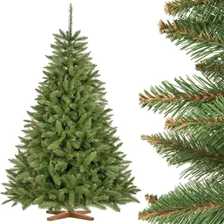 FairyTrees Weihnachtsbaum künstlich 180cm FICHTE Natur mit Christbaum Holzständer | Tannenbaum künstlich mit grünem Stamm | Made in EU
