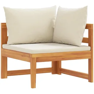 vidaXL Ecksofa mit Cremeweißen Kissen, 66/66/60 cm, aus massivem Akazienholz , Holz , Füllung: Polyester , 66x60x66 cm , Gartenmöbel, Loungemöbel, Gartensofas & Loungesofas