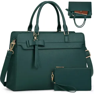 RAINSMORE Laptoptasche Damen 15.6 Zoll Wasserdicht Kunstleder Umhängetasche Grün - Grün